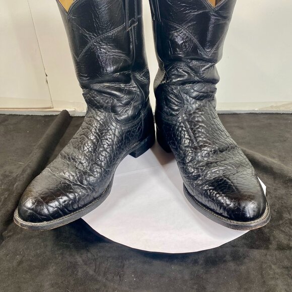 Rare, Men's 8.5EE Justin Black Roper Bull Hide Leather Boots, Made in USA, - Picture 5 of 11